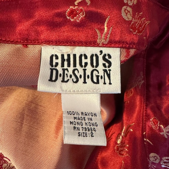 Chico's Deisgn VTG Silk Look Asian Pattern Zip Up Jacket - Picture 9 of 9